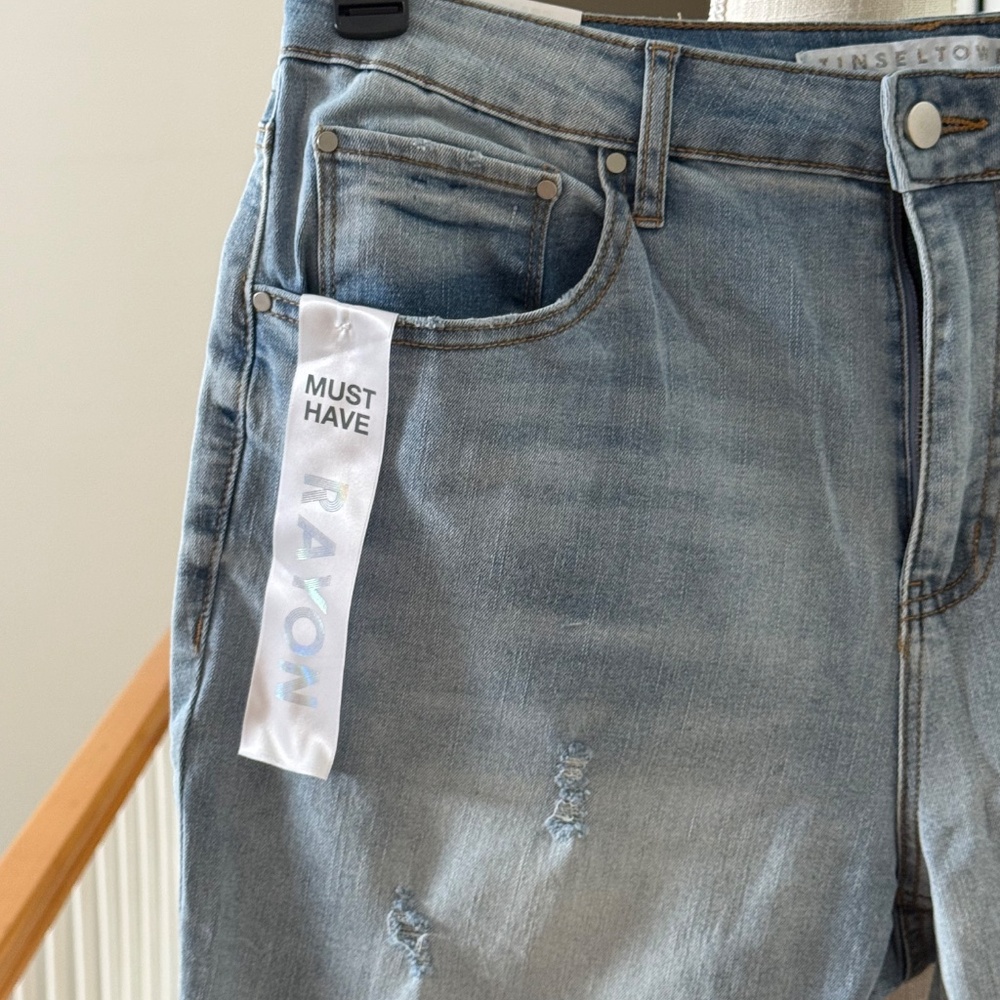 Tinseltown Junior Plus Distressed Jeans, Hi-Rise Flare, 16W - Picture 2 of 11